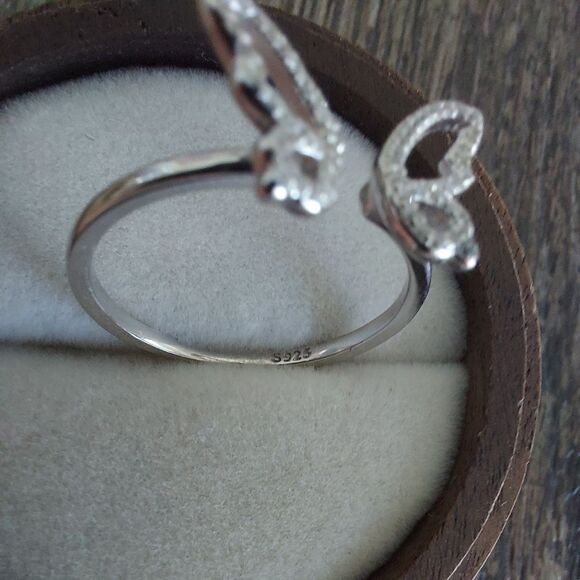 925 Sterling Silver Butterfly CZ Adjustable Ring - Picture 6 of 9